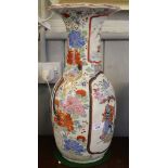 A Japanese Kutani vase, filled with birds and chrysanthemums, the panels depicting Samurai, 50cm