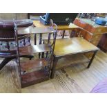 A George III style mahogany hanging wall shelf, with fret carved sides and drawer 41cm wide and a