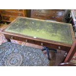 A Victorian mahogany library desk, the leather inset top over two frieze drawers on turned