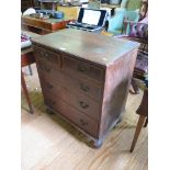 A George I style feather-banded walnut chest of drawers, the quarter veneered top over a burr walnut