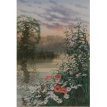 D. Haddon A Sunset Evening by a Stream, with poppies Watercolour, signed, 32cm x 22cm