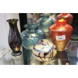 Three pieces of Royal Brierley Studio glass vases together with a Norman Stuart Clarke glass vase