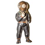 A rare German tin-plate Ernst Plank toy figure of a deep sea diver, no 470 c.1914 blue and dark grey