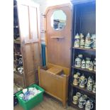 A 1940's hallstand, an oak single door cupboard and a yewwood veneered hi-fi cabinet in the form