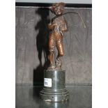 After P. Konralzenck Bronze figure of a boy fishing on a green marble base, 25cm high