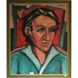 Souttes Bust portrait of a gentleman in green shirt Oil on board, signed, 72cm x 59cm