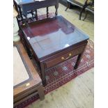 A Chinese hardwood side table, the panelled square top over a frieze drawer on square moulded