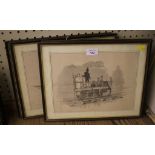 Four lithographs of pencil drawings depicting early locomotives, 22cm x 30cm