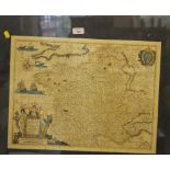 After Henricus Hondius Map of France (Galliae) later hand coloured engraving 39cm x 51cm