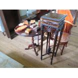 A George III style mahogany stained tripod table, 71cm diameter and a French style jardiniere stand,