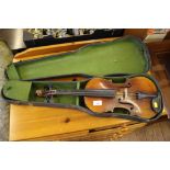 A violin with single piece back, length of back 36cm, cased