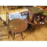 A Regency mahogany piano stool, converted to a table, with threaded column and reeded outsplayed