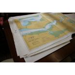 Nautical charts for the coastline of England and Wales printed by the Hydrographic Office. approx 60