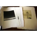 A folio of unframed prints, woodblocks and etchings, various artists all signed in pencil: R.