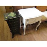 A Laura Ashley French style painted bedside table with frieze drawer, and a lacquered floral