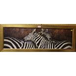 A pair of lithogrpahic prints depicting a pair of giraffes and a pair of zebra 29cms x 99cms (2)