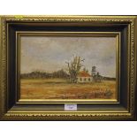 Dot Elvidge (Australian) 'Upper Swan revisited' - Outback farm Oil on board Signed 19cms x 29cms