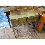 A mahogany side table, with two frieze drawers on chamfered legs joined by stretchers, 76cm wide