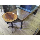 An octagonal mahogany wine table, with quatrefoil veneered top and four downswept legs, 39cm wide, a