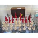 A late 19th century turned ivory chess set, in original box