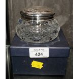 A silver top pot with cut crystal base and box, Sheffield 2000