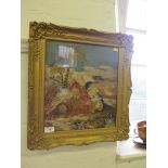 A Victorian woolwork tapestry depicting a Biblical scene, in a gilt frame, 37cm x 33cm