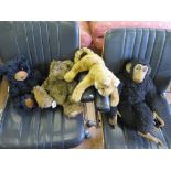 *A nylon chimpanzee toy, two Giorgio teddy bears 1997 and 1998 and a Merrythought tiger (4)