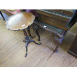 A mahogany stain coffee table, with acanthus carved legs, a reproduction tripod table with pie crust