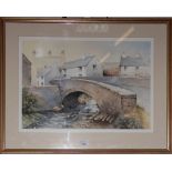 H. Reyston Hudson A bridge over a stream in 'Abersoch N.Wales' watercolour signed and labelled