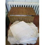 A variety of crochet, lace and table cloths