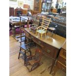 A pair of miniature shaker rocking chairs, 36 cm high, a miniature Windsor type armchair and various