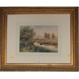 G.H. Law Fishing on the Riverbank Watercolour Signed and dated 1872, 24cm x 34cm