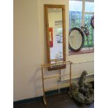 A pine towel rail and a pine framed full length mirror (2)