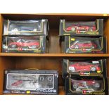 Five Burago 1:18 scale, models of sports cars, a Maisto scale model of Jaugar X3220, and a remote