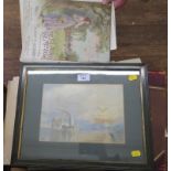 A collection of watercolours depicting areas of Lowland Countries, some mounted in an album, a