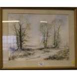 R. Paliter Snow clad fields and trees watercolour, signed and dated '90, 32 x 41 cm