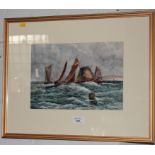 A.J. Scott Ships in chopping coastal waters Signed watercolour, 31.5cm x 22cm