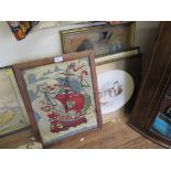 A Victorian woolwork panel depicting religious scene 48cm x 34cm a woolwork panel of a galleon, a