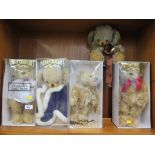 Four Merrythought teddy bears, with original boxes, including Cheeky Prince Charming, and a