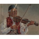 William Baillie exh 1900-1913 Glasgow, An old musician in costume playing violin watercolour, signed