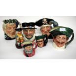 A GROUP OF SEVEN ROYAL DOULTON CHARACTER JUGS to include Bacchus, Long John Silver and Beefeater