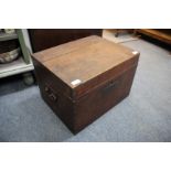 A MID 19TH CENTURY OAK BOX with carrying handles to the side and brass plaque inscribed 'William