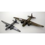 A WORLD WAR II BRASS MODEL AIRCRAFT 37cm wingspan together with a further aluminium model