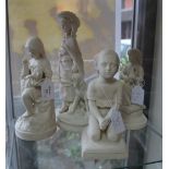 A GROUP OF FOUR PARIAN WARE TYPE FIGURINES, one titled 'Go To Sleep' 23cm in height, a kneeling