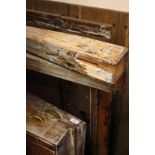 AN ANTIQUE RECTANGULAR PINE KITCHEN TABLE with square taping legs, for restoration