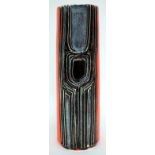 A 1960'S POOLE POTTERY DELPHIS VASE by Shirley Campbell, of cylindrical form with orange and black