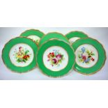 A VICTORIAN PORCELAIN DESSERT SET comprising six plates, each with wavy rim and painted with a spray