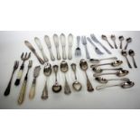A SET OF FIVE STERLING SILVER TEA SPOONS, further silver tea spoons, Sheffield Steel knives and