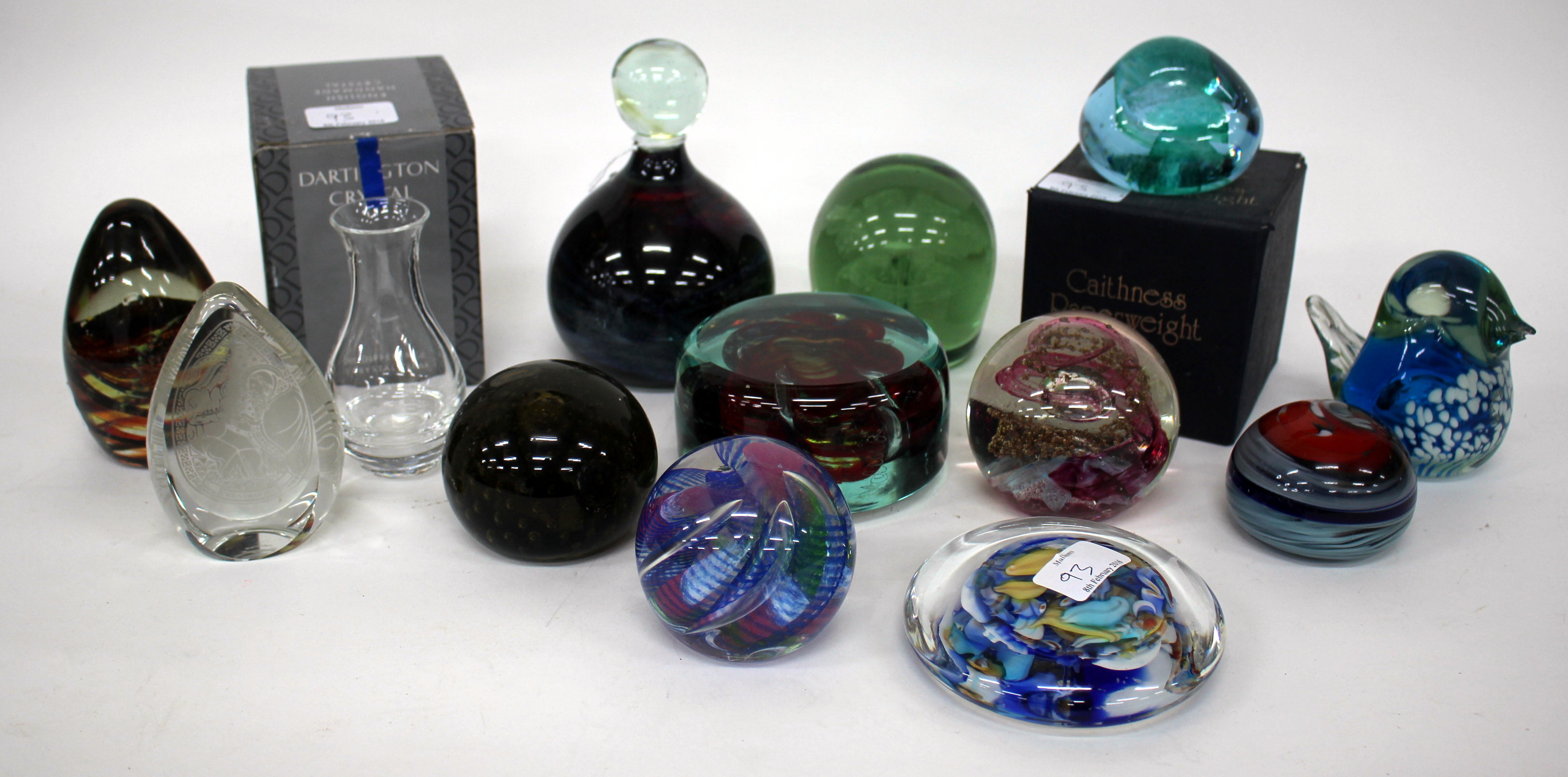 FOUR MDINA GLASS PAPERWEIGHTS, two Caithness paperweights and further glass paperweights