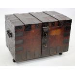 AN ANTIQUE OAK AND IRON BOUND SILVER CHEST by R. Windsor Bishop Jeweller and Silversmith, 75cm wide
